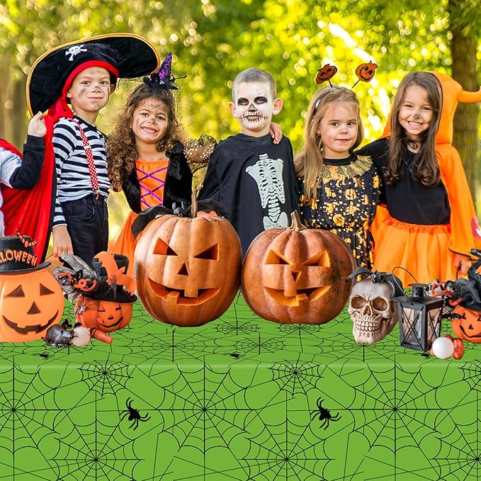 2 Pcs Halloween Tablecloth - Plastic Halloweens Spider Webs Table Cloth, Green Disposable Rectangle Spiderweb Table Cover for Halloween Party Decorations Supplies Favors Tables Decor, 108 x 54 Inch-CasaMuseHome