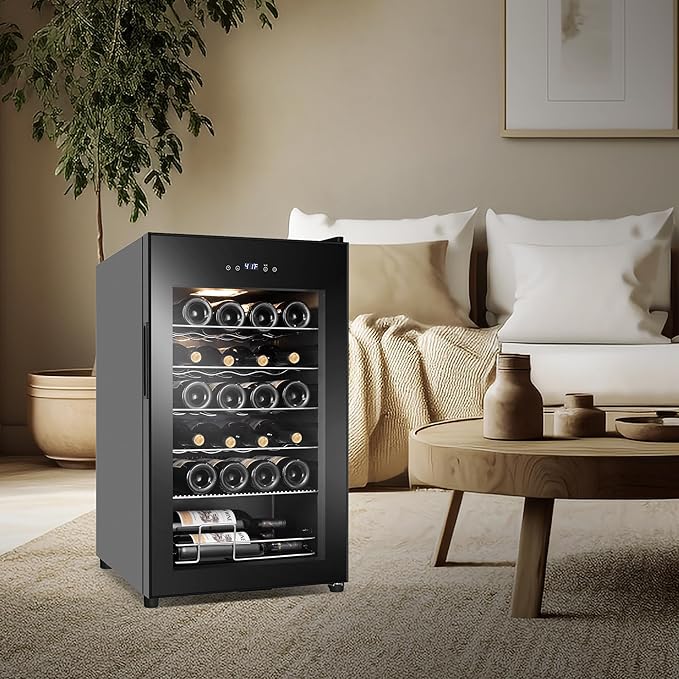 24 Bottles Wine Cooler Refrigerator, Small Wine Fridge Mini Wine Fridge Countertop with Glass Door Wine Cellars for Red Wine, Champagne, Dry White Wine, Sparkling Wines-CasaMuseHome