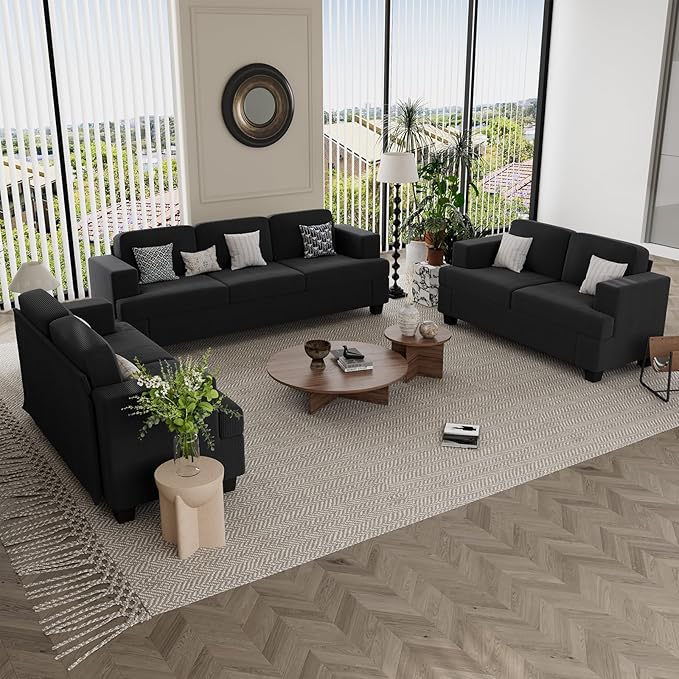 63” Corduroy Loveseat Sofa Couch for Living Room, Small Couch with Deep Seat for Bedroom, Comfy Could Loveseat for Small Living Room, Black Corduroy-CasaMuseHome