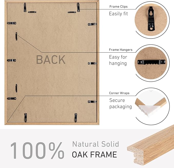 18x24 Poster Frame Set of 4 Natural Solid Oak Photo Frames with 16x20 Removable Mat Wall Hanging Large Handcrafted Frame with HD Plexiglass Wall and Tabletop Display Large Picture Frame-CasaMuseHome