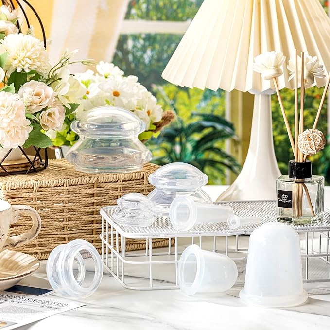 16 Pcs Silicone Cupping Therapy Set Anti Cellulite Cup Vacuum Suction Massage Cup Silicone Cupping Therapy Set for Cellulite Reduction Myofascial Release Massage Therapist Home Use (Clear)-CasaMuseHome