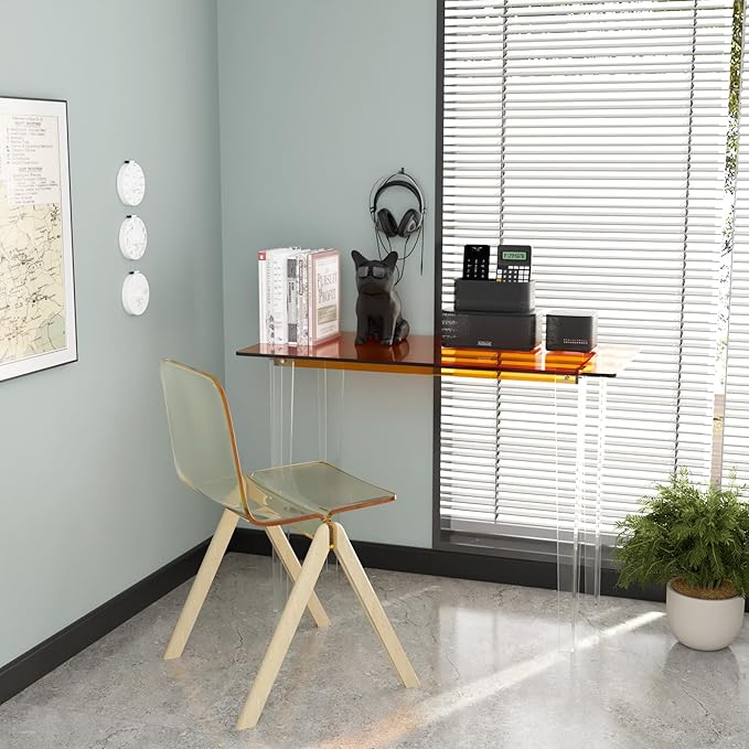 Acrylic Desk, Modern Study Table for Home Office - Extended Surface Multi-Purpose Console & Entryway Table, Sturdy Lightweight Design (42.5-inch, Orange)-CasaMuseHome