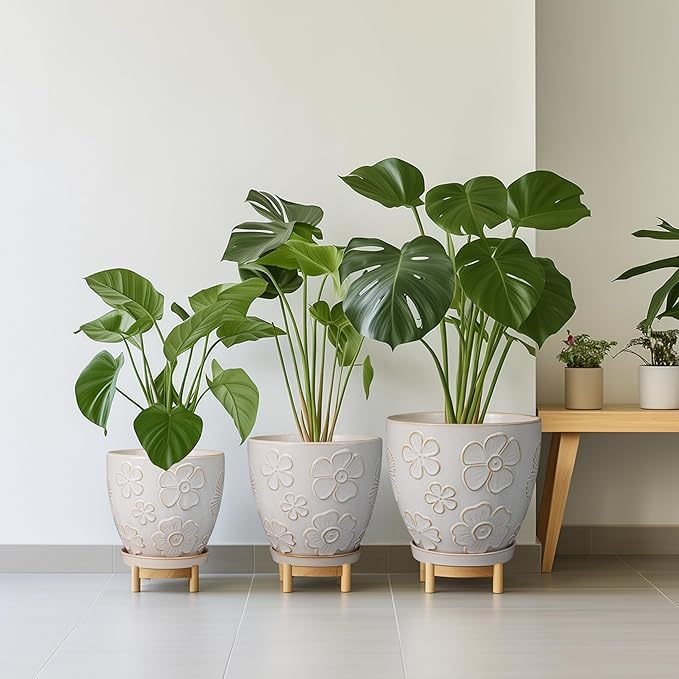 6.9 Inch Plant Pot with Drainage Hole and Saucer Ceramic Planter for Indoor Plant Flower Pot for Orchid Succulents Plants White-CasaMuseHome