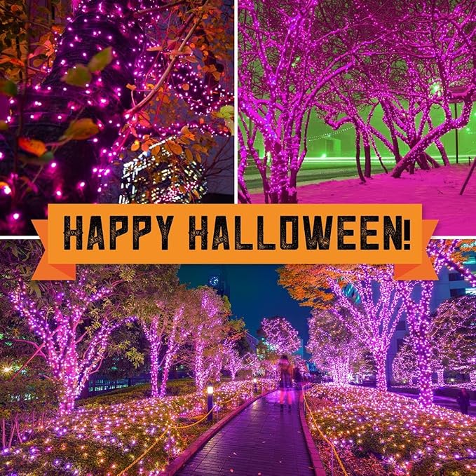 300LIGHTS(2*150L) PURPLE Extra-Bright With End Connectors Halloween Decorative Lights 19.44m UL Certified Mini String Light Set Waterproof for Halloween Home Garden Christmas Tree Party Patio-CasaMuseHome