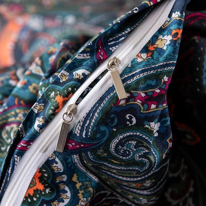 ABREEZE Luxury Vintage Black Duvet Cover Sets Damask Paisley Bedding Set Retro 100% Brushed Cotton Zipper Closure Bedding Collection Cal.King-CasaMuseHome