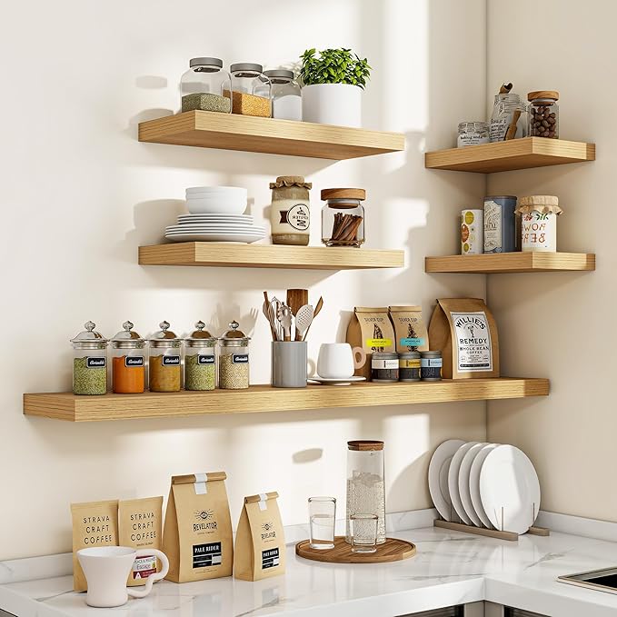 48 Inch Floating Shelves, 3D Textured Wood Grain, 48"x9.25"x1.5" Inch Deep Floating Shelves for Wall, Wooden Shelves for Bathroom, Bedroom, Living Room, Natural-CasaMuseHome