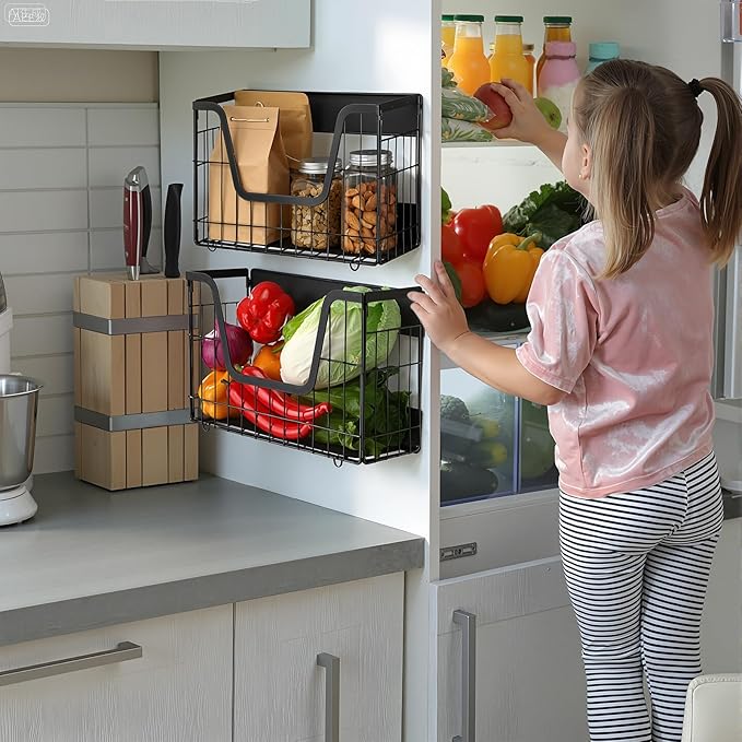 2 Pack Magnetic Shelf for Fridge Fruit Storage Container Fridge Magnetic Baskets Fruit Potato Onion Storage Bins, Pantry Organizer Refrigerator, Kitchen Counter, Cabinet, 12.4 x 7.9 x 5 Inch-CasaMuseHome