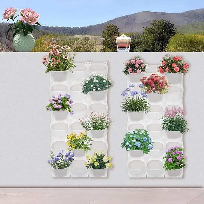 12Pieces 3-Pot Wall Planter Vertical Garden Plant Walls Wall Mounted Vertical Planter with Water-Storage Layer Stackable Wall-Mounted Flower Pot for Gardens, Balconies 180.78lbs Total Capacity (White)-CasaMuseHome