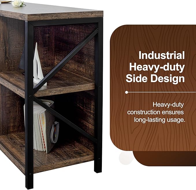 8 Cube Storage Organizer Bookshelf, Industrial Horizontal Bookcase, Accent Cubby Shelf, Media Console Table for Living Room, Home Office, 63 Inches, Dark Grey Oak-CasaMuseHome