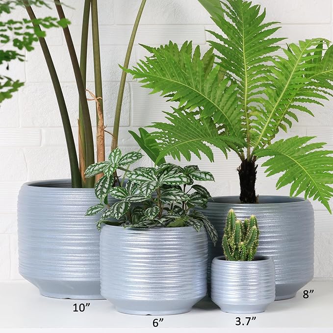 8 Inch + 6 Inch Ceramic Plant Pots Indoor with Drainage – Flower Pot Set, Decorative Indoor Planters for House Plants and Garden Use-CasaMuseHome
