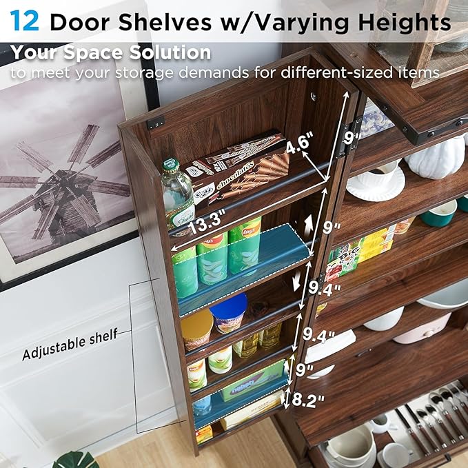 72‘’ Farmhouse Kitchen Pantry Cabinet with Drawer, Tall Storage Cabinet with 2 Barn Doors and Shelves, Versatile Large Rustic for Dining Room, Bathroom, Living Room, Laudry, Brown-CasaMuseHome