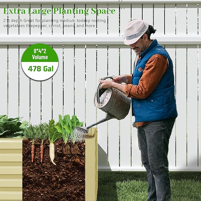 8x4x2 ft Outdoor Raised Garden Bed, Large Metal Planter Raised Beds, Planters for Outdoor Plants for Vegetables, Flowers, Herbs, Fruits, and Succulents.(4 Pcs,Yellow)-CasaMuseHome