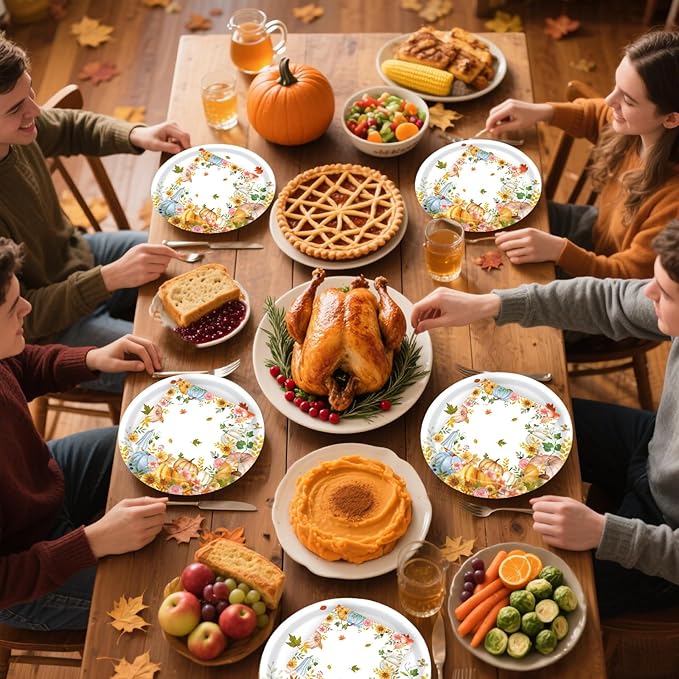 40Pcs Fall Paper Plates and Napkins Party Supplies, Disposable Thanksgiving Pumpkin Flower Wreath Plates Napkins Dinnerware Set for Autumn Theme Party Decorations (Fall)-CasaMuseHome
