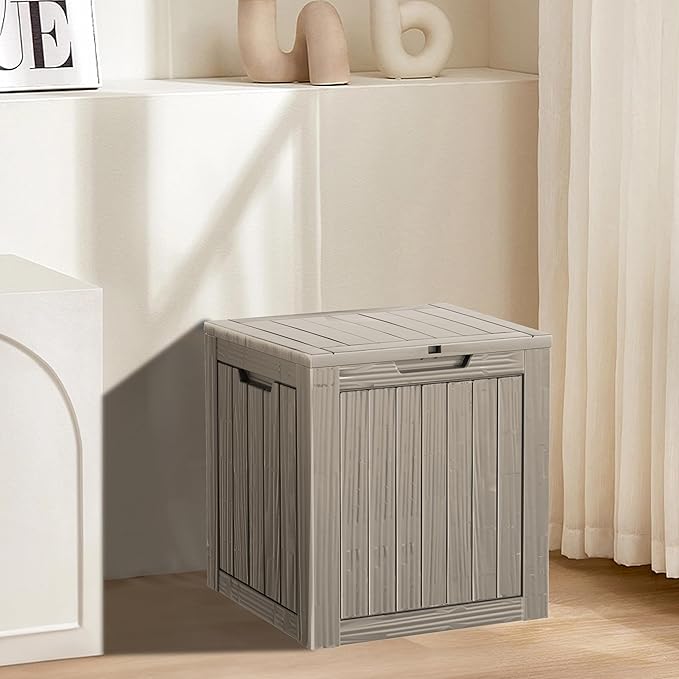 35 Gallon Resin Deck Box, Waterproof Outdoor Storage Bin for Patio, Poolside, and Garden, Lockable & UV-Resistant,Grey-CasaMuseHome