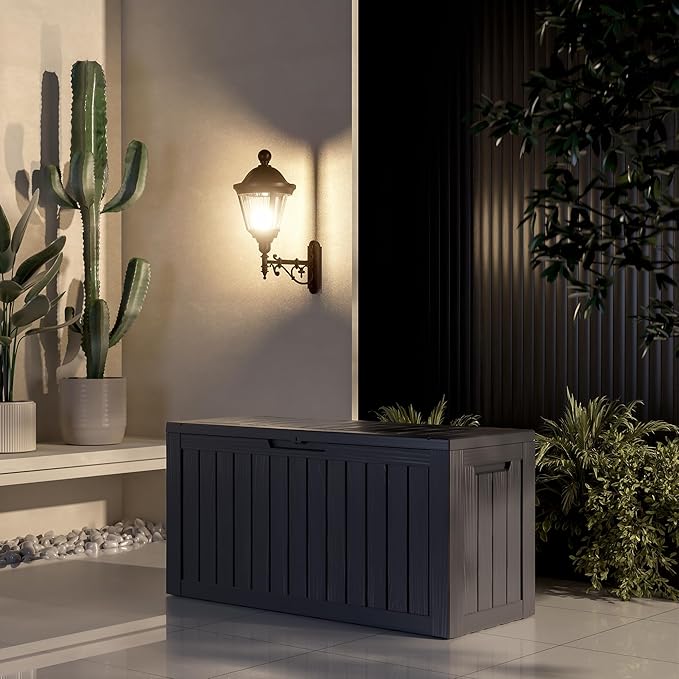 80 Gallon Outdoor Storage Box Waterproof Lockable Resin Deck Box Large, Patio Storage Bin for Pool Accessories Cushion Furniture, Garden Tools, UV-Resistant Outside Delivery Black-CasaMuseHome