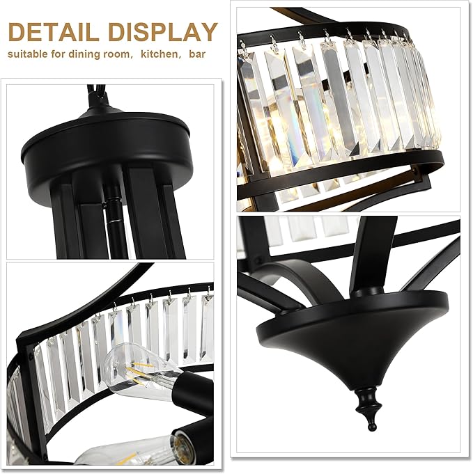 20" Modern Farmhouse Crystal Chandeliers for Dining Room, 5-Light Black Antique Pendant Chandelier, Contemporary Hanging Light Fixture for Living Room Bedroom Foyer Kitchen Island Entryway-CasaMuseHome