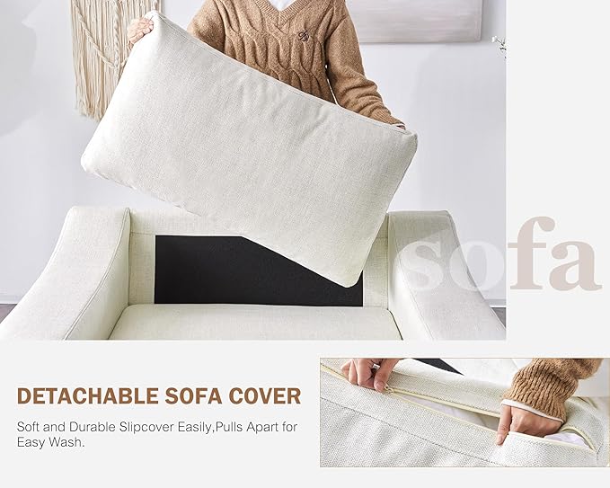 L Shaped Sectional Sofa with Ottoman,Rolled Armrest,Modern Sectional Modular Couch for Living Room,Breathable Linen Fabric Corner Couch with 7 Seats for Apartment,Removable Sofa Cushion,Ivory-CasaMuseHome