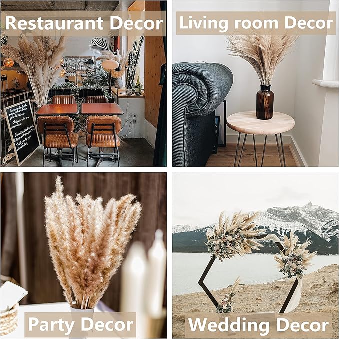 130 PCS Dried Pampas Grass Bouquet, Boho Table Decor, Bunny Tails Dried Flowers, Brown Pampas, Fluffy Pompas, White Pampas Grass for Weddings, Home Decor, Rustic Parties, and Baby Shower Decorations-CasaMuseHome