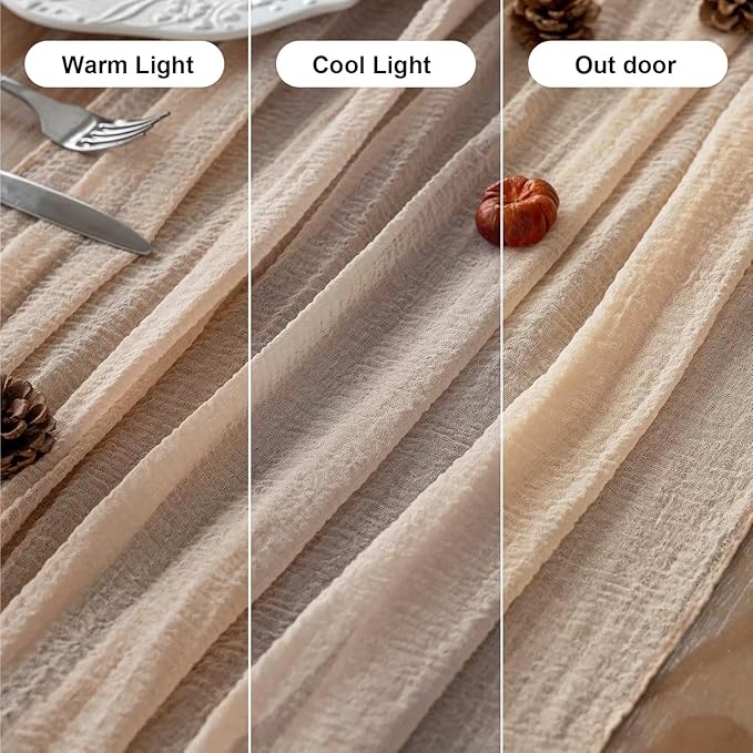 6pcs Deep Beige Cheesecloth Table Runner Rustic Boho Gauze 120 Inch 10 FT Cheese Cloth for Wedding Baby Shower Bridal Shower Birthday Party Long Sheer Home Decorations-CasaMuseHome