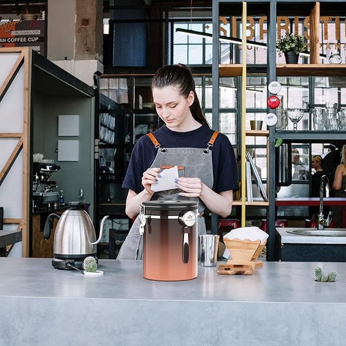 35OZ Coffee Canister for ground coffee with Date Tracker,copper color 304 Stainless Steel Kitchen Food Airtight storage container for Coffee Beans or Grounds, Tea, Sugar(35oz-Gradient)-CasaMuseHome