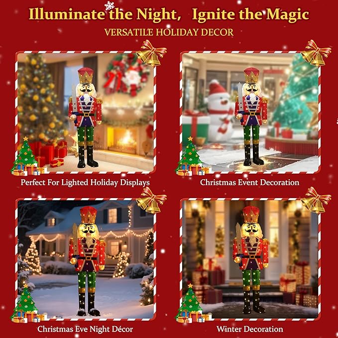 61Inch Nutcracker Christmas Decor Outdoor with LEDs 5 Feet Lighted Large Nutcracker Lighted Christmas Decorations Outdoor with Stakes & Zip Ties for Xmas Yard, Porch, Lawn-CasaMuseHome
