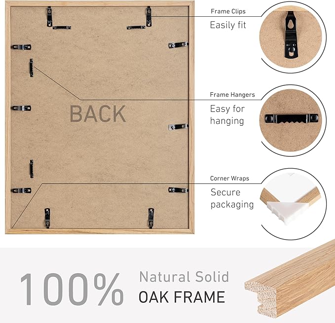 16x20 Picture Frame Natural Solid Oak Photo Frames with 11x14 Removable Mat Wall Hanging Large Handcrafted Frame with HD Plexiglass Wall and Tabletop Display Large Poster Frame-CasaMuseHome