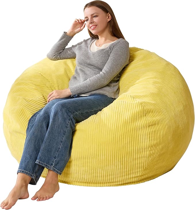 3.5FT Bean Bag Chairs Teardrop Bean Bag Chair for Adults Beanbag Chair with Memory Foam Filled Machine Washable Cover for Living Room, Bedroom (Large,Yellow)-CasaMuseHome