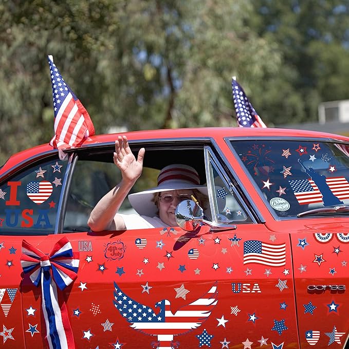 158 Pcs 4th of July Window Clings, 9 Sheets Patriotic Window Clings Decals, Watercolor Double-Sided American Flag Stars Firework Window Stickers for Independence Day Parade Veterans Memorial Day Decor-CasaMuseHome