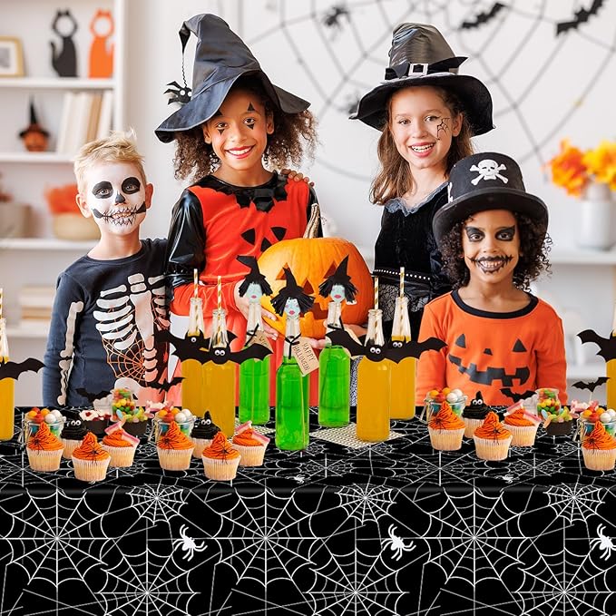 2 Pcs Halloween Tablecloth - Plastic Halloweens Spider Webs Table Cloth, Black Disposable Rectangle Spiderweb Table Cover for Halloween Party Decorations Supplies Favors Tables Decor, 108 x 54 Inch-CasaMuseHome