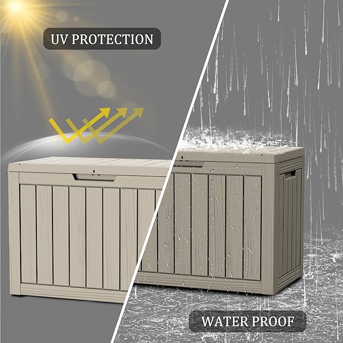 45 Gallon Lockable Resin Deck Box, Waterproof & UV-Resistant Outdoor Storage Box for Outdoor Cushion Storage, Garden Tools & Pool Accessories Storage, Gray-CasaMuseHome