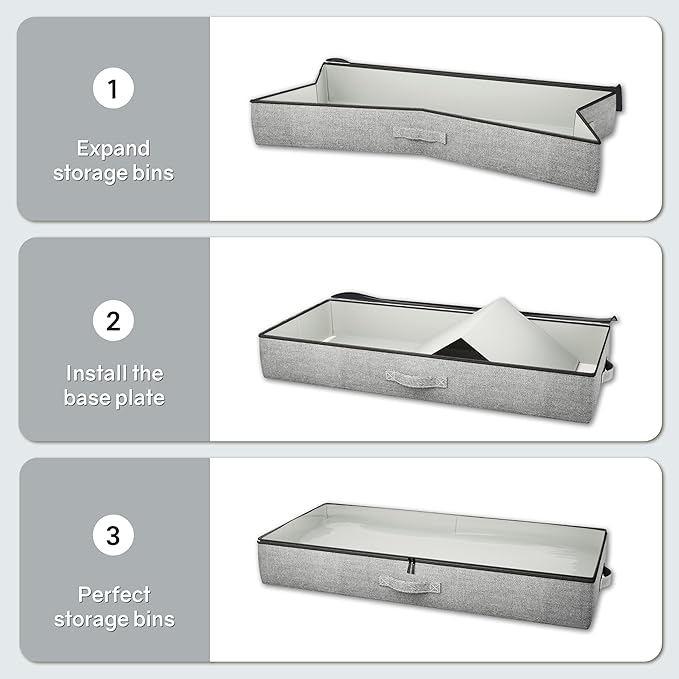 2-Pack Under Bed Storage Containers, 4.5 Inches Tall Low Profile Underbed Clothes Storage Organizer Bin with Sturdy Sidewalls/Bottom, Underbed Storage Bins 2 Storage Thin Bins-CasaMuseHome