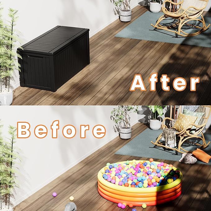 180 Gallon Double-Wall Resin Deck Box - Lockable Waterproof Outdoor Storage Box, 1000lbs Capacity & Doubles as Seating for Patio Furniture, Garden Tools, Pool Accessoriess (Black)-CasaMuseHome