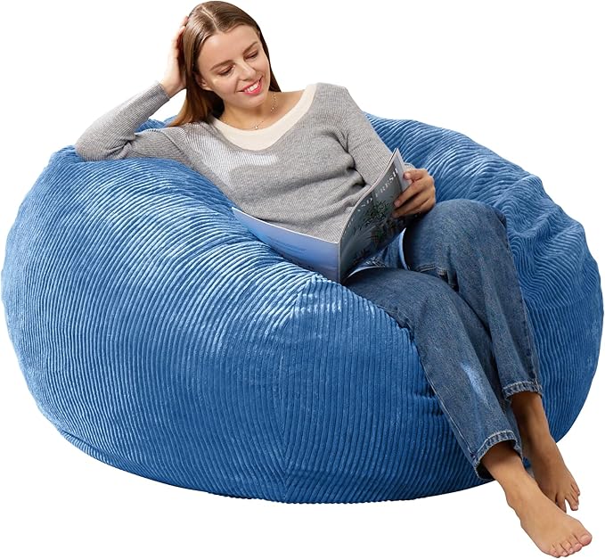 3.5FT Bean Bag Chairs Teardrop Bean Bag Chair for Adults Beanbag Chair with Memory Foam Filled Machine Washable Cover for Living Room, Bedroom (Large,Blue)-CasaMuseHome