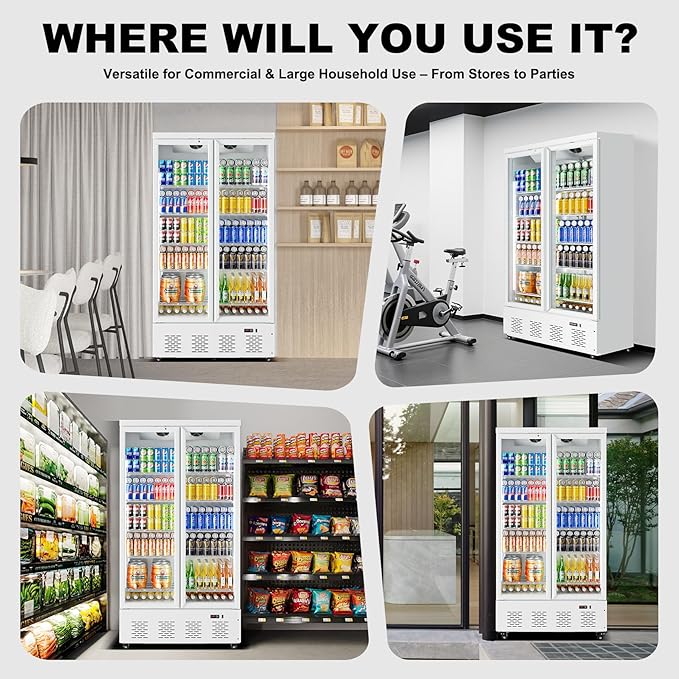 30.5 Cu.ft. Commercial Refrigerators 2 Glass Door Commercial Beverage Refrigerators Upright Display Cooler with Soft LED Light and 10 Adjustable Shelves for Restaurant Grocery Stores Home-CasaMuseHome