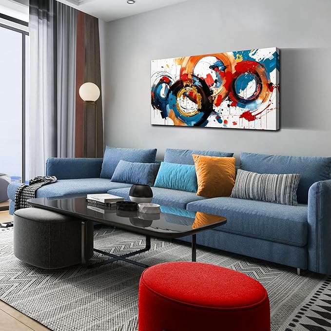 Abstract Wall Art Large Canvas Prints Modern Living Room Bedroom Home Office Wall Decor Framed Colorful Circle Abstract Picture Ready to Hang Size 20x40-CasaMuseHome