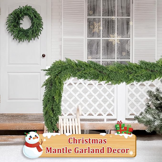 9 Ft Real Touch Christmas Garland Indoor with Pine Cone,Thick and Lush,Soft Bendable Mantle Garland Christmas, Lifelike Cedar Garland, Christmas Garland for Mantle,Indoor Christmas Decorations-CasaMuseHome