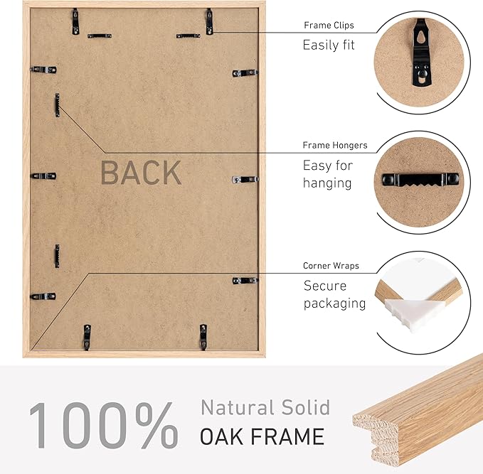 16x24 Poster Frame Natural Solid Oak Photo Frames with 12x18 Removable Mat Wall Hanging Large Handcrafted Frame with HD Plexiglass Wall and Tabletop Display Large Picture Frame-CasaMuseHome