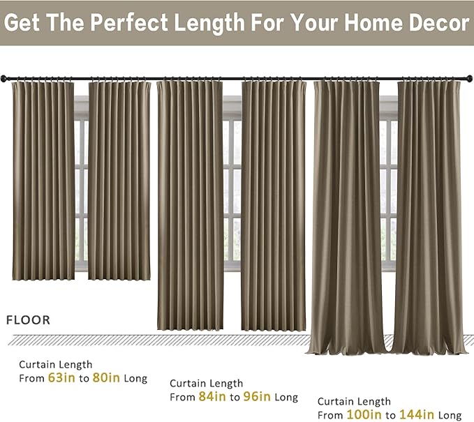 94 Inch Long Blackout Curtains 2 Panels Set Linen Brown,Linen Back Tab Pleated Look Drapes with Hooks,Light Blocking Modern Stylish Curtains for Bedroom Living Room,W50xL94 in Length,Linen-CasaMuseHome