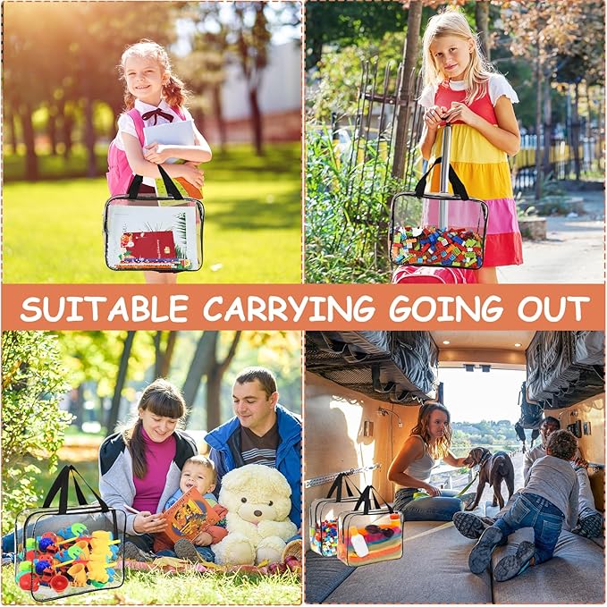 6 Packs Large Toy Storage Bags with Labels, Reusable Clear PVC Board Game Storage, Travel Waterproof Organizer Bags with Zipper for Building Blocks, Puzzle, Kids Books-CasaMuseHome