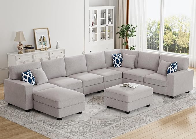 L Lengend Vansen Modular Sectional Sofa U Shaped Couch with Ottoman Modern Reversible Corner Sectional Couch for Living Room (Light Grey, U Shaped Sofa-5)-CasaMuseHome