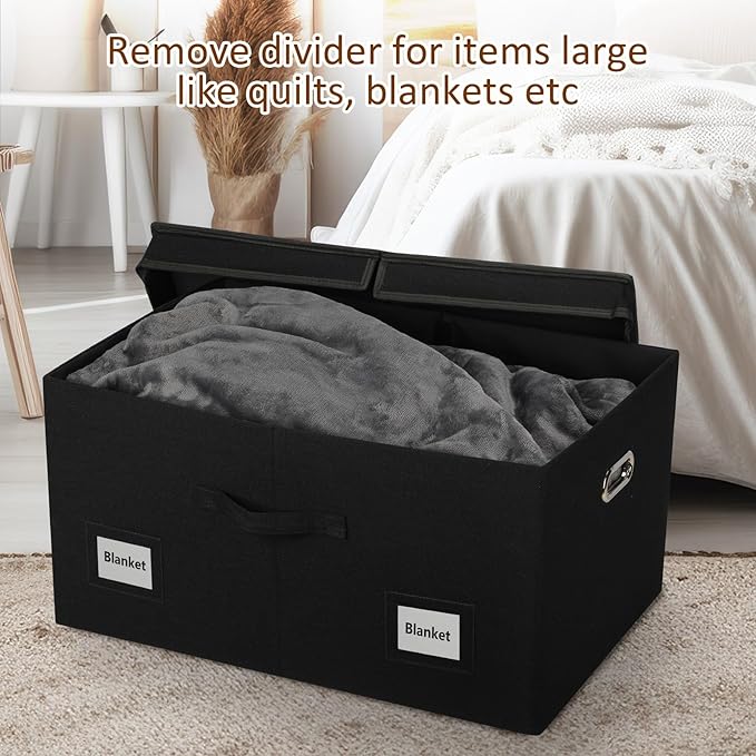 75 Quarts Extra Large Decorative Storage Bins with Lids, 1 Pack Black Collapsible Storage Bins with Lids, Stackable Storage Bins Decorative Box Storage With Lid Extra Large-CasaMuseHome