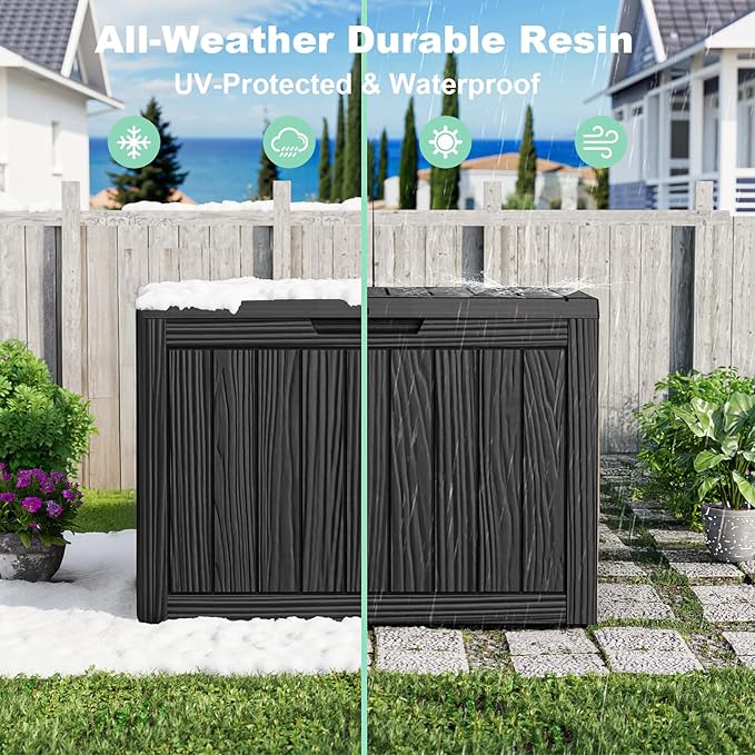 45 Gallon Resin Deck Box, Lockable Outdoor Storage Box for Patio Cushions Storage Furniture,Garden Tools, Pool Supplies, Weatherproof and UV Resistant(Black)-CasaMuseHome