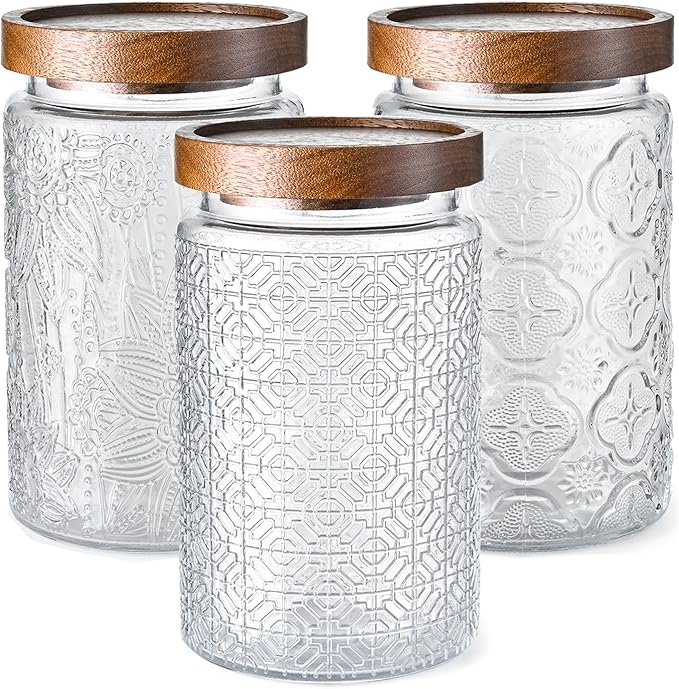 3-Pack 32oz Glass Jar With Airtight Lid,Kitchen Canisters For Countertop,Coffee Sugar Container Set,Pantry Glass Storage Containers For Flour,Candy,Loose Tea,Snack jar-CasaMuseHome