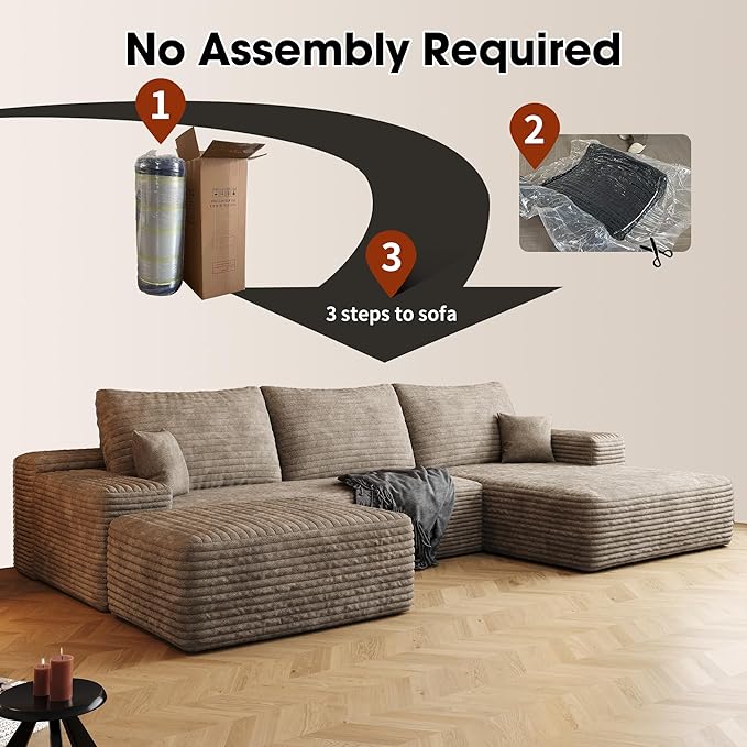 108" Sectional Couches for Living Room Modern Modular Sofa with L-Shape Couchs Upholstered Boneless Couch Deep Seat Sectional Couch with Chaise (Camel, Right Facing Chaise+2Seaters+1Ottoman)-CasaMuseHome