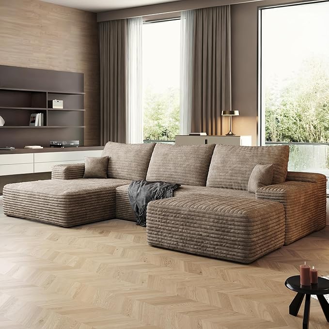 108" Sectional Couches for Living Room Modern Modular Sofa with L-Shape Couchs Upholstered Boneless Couch Deep Seat Sectional Couch with Chaise (Camel, Left Facing Chaise+2Seaters+1Ottoman)-CasaMuseHome