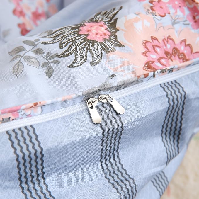 ABREEZE Floral Duvet Cover King Size Set Bird Flowers Bedding Set 100% Brushed Cotton Bedding Collection 1 Duvet Cover with 2 Pillowcases Grey-CasaMuseHome