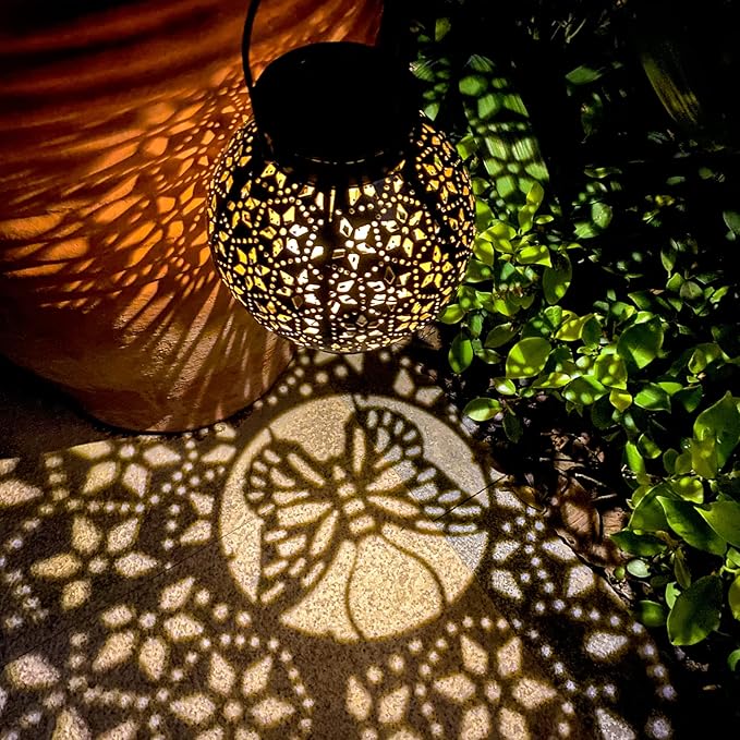 2 Pack Outdoor Solar Lantern Lights, Waterproof Tabletop LED Moroccan Lanterns, Hanging Metal Decorative Garden Lights for Patio, Lawn, Porch, Backyard-CasaMuseHome