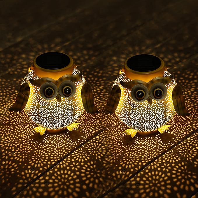 2 Pack Hanging Solar Lanterns - Garden Light Waterproof Metal Decorative Solar Lantern Lights Outdoor for Patio Yard Table Pathway with Owl Pattern-CasaMuseHome