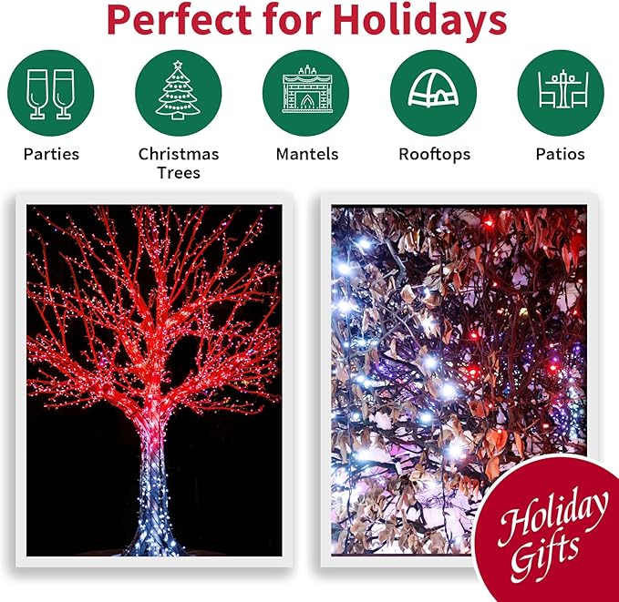 100 Count RED and White - String Lights - 21.6FT LED Christmas Lights, Mini led Lights for Indoor Outdoor Home Holiday Party Wedding Independence Day Decoration-CasaMuseHome