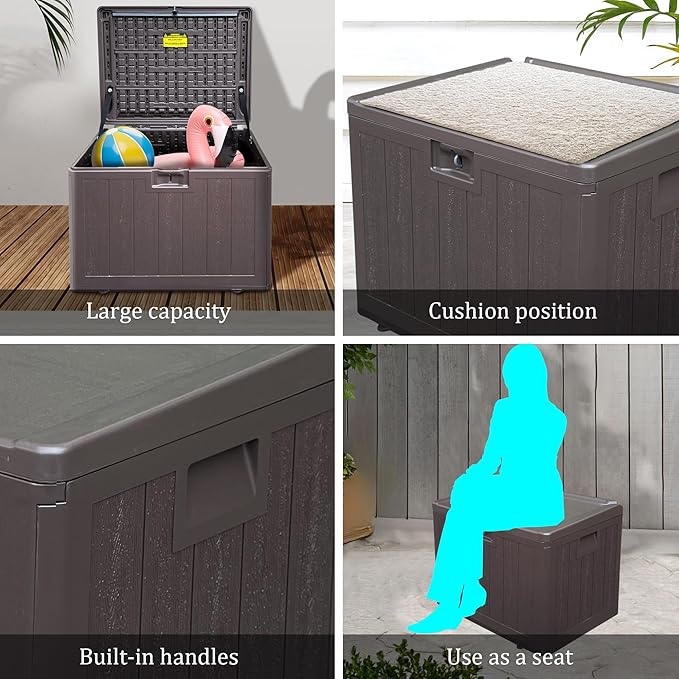 33 Gallon Pro Waterproof Outdoor Storage Bin Resin Deck Box for Patio, Poolside, and Garden, Lockable & UV-Resistant, Ideal for Small Spaces, Brown-CasaMuseHome
